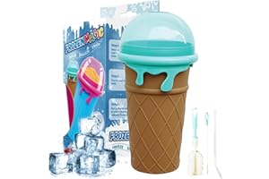 JJIW Slushy Maker Becher, Slushie Cup, 500ml Silikon Squeeze Cup mit 2 in 1 Strohhalm und Löffel, Smoothies Cup Double Layer Slush Maker Cup Smoothie Cup Schnellgefrorener Zauberbecher Geschenke (Kaffee)