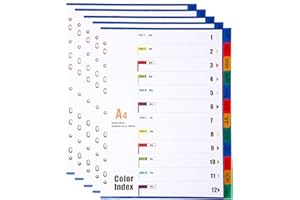 LELADY JEWELRY Paquete de 5 Separadores de archivos A4, Separadores con 12 Posiciones, Enero a diciembre, Separadores Carpeta A4 de plástico para 11 Hoyos Carpeta