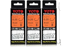 YOTO Method Feeder Fishing Hair Rigs 24 PCS 4" Flechtschnur Method Leader Barbed Krank Hook Method Hook with a Needle Erhältlich in den Größen #6,#8,#10,#12