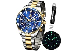 OLEVS Watches for Men Waterproof Designer Luxury Formal Luminous Two Tone Stainless Steel Men's Watch Date Moon Phase Chronograph Quartz Watch Men's Gifts