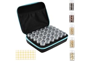 TOWEBOORY 30 Ranuras Caja de Almacenamiento de Semillas, Organizador de Semillas Caja Organizadora Pintura Diamantes con Etiquetas Organizador de Accesorios para Joyas,Manicura,Semillas (Azul)