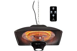 Blumfeldt Far Infrared Heater - Hanging Patio Heater Electric w/LED & Remote, IP24 Outdoor Heaters for Garden Gazebo, 2-Temperature Infrared Heat Panel