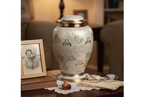 ESPLANADE White Brass Cremation urn Memorials urns Container Jar Pot | Brass Urns | Metal Urn | Burial Urn | Memorial Urn (Full Size Butterfly)
