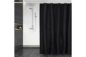 DUFU Wasserdichter Duschvorhang Anti-Schimmel 180 x 200cm Waschbar Schnelltrocknend Textil Stoff Polyester Badewanne für Vorhang Schwarz Halbtransparent Duschvorhang mit 12 Duschvorhängeringen