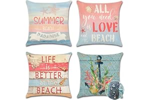 JOTOM Fundas de Cojín Impermeables para Exteriores 45x45cm Fundas de Almohada Premium Resistentes Al Agua Juego de 4 para Sofá Exterior Jardín Banco Al Aire Libre (Verano)