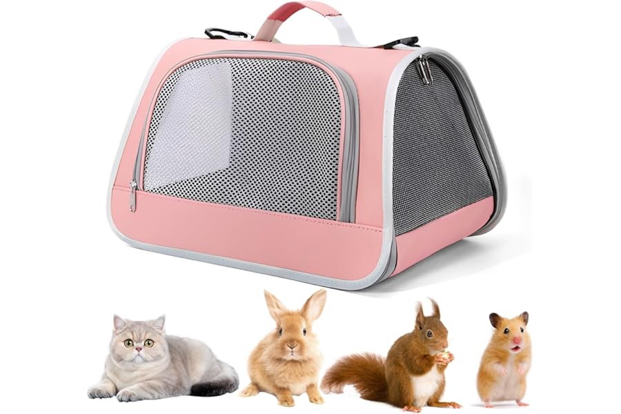 Small Animal Carrier Bag Portable, Guinea Pig Travel Carrier Bag Breathable Portable Bag with Perspective Window for Cats for Travel Walking Carrying Puppy Dogs Hiking Camping Pink