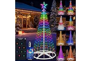 Hoofun Albero conico di Natale a LED intelligente: sincronizzazione musicale RGB, telecomando e app Bluetooth, funzionamento USB, dimmerabile, decorazione per esterni, giardino, festa di Natale