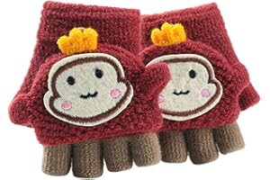 Fannyfuny Strickhandschuhe Kinder Handschuhe Junge Mädchen Halbfinger Fäustlinge Flip-Top Winterhandschuhe mit Plüschfutter Herbst Winter Fingerhandschuhe Kinderhandschuhe Weiche Warme für 1-3 Jahre