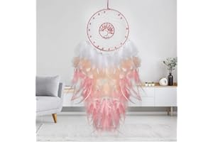 LOMOHOO Tree of Life Dream Catcher Pink Feather Dreamcatcher Wall Decor with Natural Healing Crystal Stone,Perfect Handmade Home Décor and Bedroom Décor