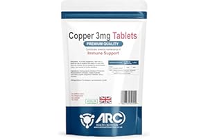 ARC) HEALTH+NUTRITION WWW.ARCHEALTHNUTRITION.CO.UK Chelated Copper Supplement 3mg – High-Strength Copper 365 Tablets | Vegan, Made in UK