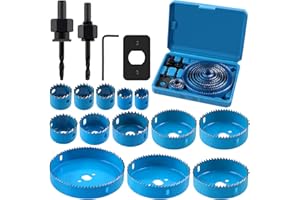 Swpeet 17Pz Hole Saw Set con 3/4 "a 5" (19mm-127mm) 13Pz lame di sega, punte, chiave esagonale e piastra di installazione, acciaio ad alta velocità per legno morbido, compensato, cartongesso, bordo