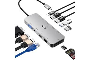 Hub USB C, stacja dokująca z podwójnym HDMI, ICZI 11 w 1 wieloportowy adapter USB C, 2 HDMI 4K, 4 USB 3.0/2.0, RJ45, VGA 1080P, PD 100 W, czytnik kart SD/TF