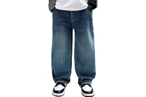 FEOYA Ragazzo Jeans Baggy con Tasche Bambino Pantaloni Elasticizzati Larghi Bambini Pants Moda Casual Ragazzo Jeans Vintage Autunno Primavera Gambe Larghe 5-14 Anni