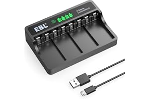 EBL LCD Smart 9V Battery Charger for Lithium-ion/Ni-MH/Ni-CD Rechargeable Batteries with 2A USB Port, Type C Input, M7015 Fast Lithium-ion Battery Charger