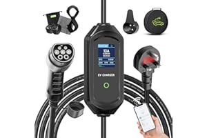 AFYEEV EV Charger Cable Type 2 to 3 Pin Plug, 8 Meter, 6/8/10/13A, 12 Hours Delay Timer, IP65 Type 2 Charging Cable, 3kW EV Charging Cable with Controllable Digital Display, and Carrying Bag