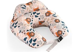 MIFXIN Nursing Pillow, Multifunctional Breastfeeding Pillow with Adjustable Waist Belt, Nursing Pillow with Safety Fence, U-Shaped Multifunctional Pregnancy Pillow, Baby Sitting Support (Cartoon Lion)