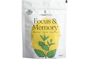 Ulteamate® Focus & Memory Tee, Nootropic Brain Booster, Konzentration, Gehirn Energie, Kaffee Alternative ohne Koffein mit Ginkgo Biloba, Ashwagandha, Gotu Kola, Rosmarin und meer
