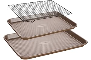 Parmedu Set di Teglie da Forno: Set di Teglie in Acciaio al Carbonio con Texture a Diamante e Rivestimento in Silicone Organico- 2 Teglie Antiaderenti (44,5x32cm, 39,5x27cm) + 1 Griglia per Biscotti