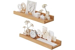 YheenLf Estantes de Pared, Juego de 2 Estanteria Flotantes, 40 x 12 cm Estantes Colgantes con Bordes Altos, Balda Madera para Dormitorio, Salón, Cocina, Baño, Natural