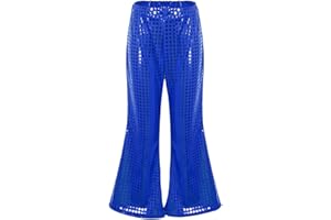 RAOPUZI Pantalones Largos Acampanados Pantalon Lentejuelas Niño Pantalones Niña Retro de Cuero Metálico Brillante para Danza Pantalón Chandal Jazz Cintura Elástica Traje de Baile para Fiesta Actuación