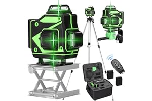 Mulcort Niveau laser autonivelant 360°,niveau laser vert 4D 16 lignes,ligne verticale horizontale,batterie rechargeable 2*2400mAh,IP54,télécommande APP mobile,Niveaux laser avec télécommande,trépied