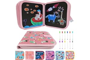 Funkprofi Erasable Coloring Book for Kids, Portable Coloring Book for Kids 14 Pages Reusable Drawing Board with 12 Colored Pencils