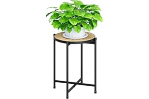 Bamworld Round Plant Stand Indoor Outdoor Metal Modern Plant Table Shelf for Small Spaces Elegant Flower Holder for Patio Balcony Garden