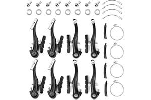 Glarks Set di freni per bici da 12 pezzi, tra cui 4 paia, 8 freni a V neri, 4 cavi freno anteriori e posteriori in acciaio per mountain bike
