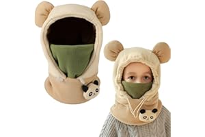 AYPOW Kids Winter Thermal Fleece Balaclava, Kids Windproof Balaclava Hood Hat Hood Hat Warm Full Face Mask Unisex Kids, 3D Animal Face Cover Ski Mask for Snowboarding Hiking