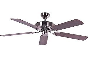 Pepeo Ventilateur de plafond sans éclairage Potkuri, argent patiné, pâles réversibles noyer / osier, 132 cm