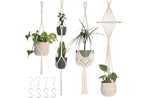Pynzeka 4 Pièces Suspension Macramé pour Plante Macramé Plante Suspension Tissés à La Main pour Décoration de la Maison Jardinage