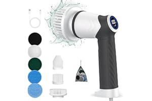 HAKSIMEY Electric Spin Scrubber cordless,IPX7 Waterproof Electric Cleaning Brush with 7 Replacement Heads, Intelligent 2 Speed Shifting,Electric Scrubber for Bathroom,Kitchen,Tile,Garden,Floor/car (Black)