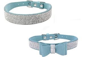Newtensina 2 Stück stilvolle Hundehalsband Set weiche Wildleder Bling Hundehalsband mit Fliege Welpen Halsband für kleine Hunde Katzen