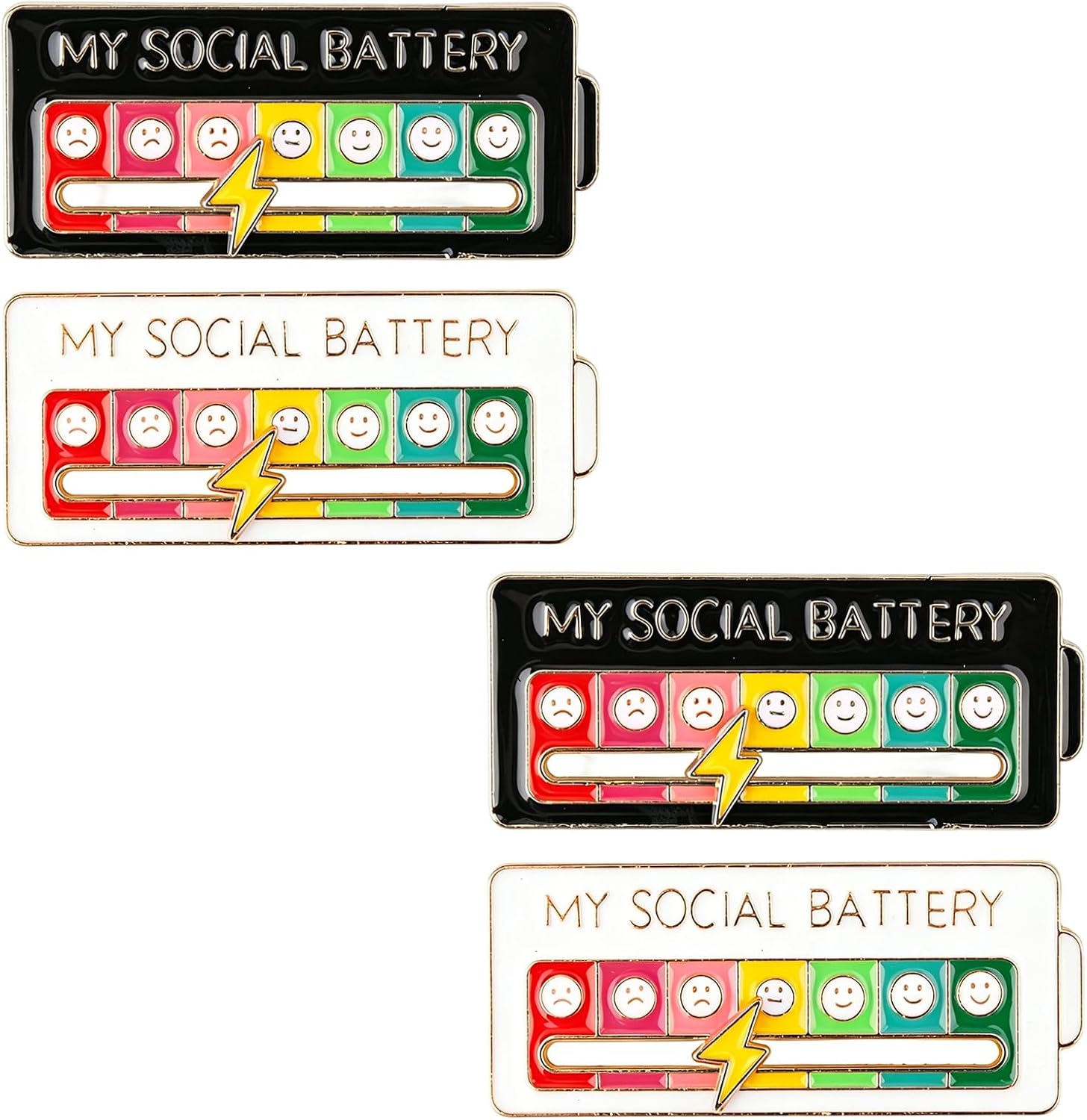 Social Battery Pin, 4 Piezas Divertido Broche para El Estado de Ánimo Social Durante 7 DíAs, Insignia de Estado de Ánimo Creativo, Broches Esmaltados Batería Social, Agujas de Humor Interactivas