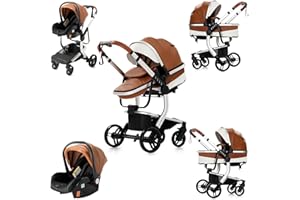 Prokoke Carrito Bebe 3 en 1, Carrito Bebe con Empuje Reversible de Dos Vías, Carro Bebe 3 Piezas con Estructura de Aleación de Aluminio, Cochecito Bebe 3 Piezas Para Recién Nacidos (518 Khaki)