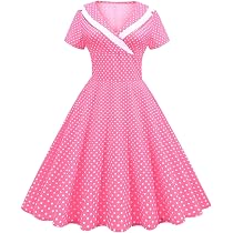 Robe Vintage Années 50 Femme - Style Pin-Up Swing Imprimé Rose (Sans Manches)