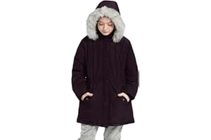 SOLOCOTE Mädchen Wintermantel wasserabweisend wattiert mit Kapuze Sherpa Futter Kunstpelzbesatz schwerer langer Parka für Kinder