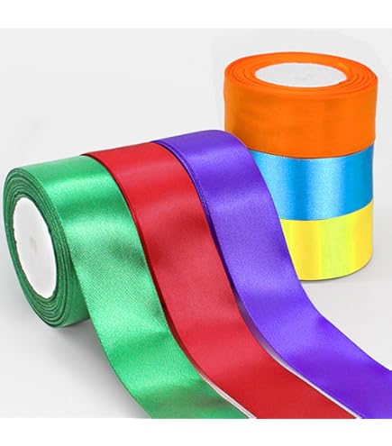 Zyiphor Lot De 6 Rouleaux Ruban Satin Couleur 50mm X 22m Ruban Cadeau Emballage Large Rubans Tissu Coloré Pour Couture, Nœuds, Artisanat, Bouquet