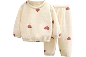 XINYUNZU Mädchen Kleidung Thermo Langarmshirt + Thermohose Set 2 Teiler Hausanzug Kinder Flanell Kuschel Schlafanzug Flauschig Casual Klamotten Warm Süße Bekleidungssets für 1-10 Jahre Alt