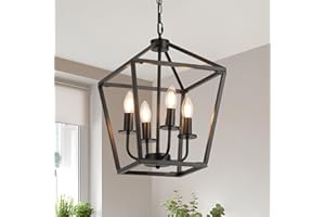 ZenithBeam Kronleuchter Laterne Industrial Metall,E14*4-Licht HöHenverstellbare Bauernhaus Hängelampe,Rustikale Schwarz Schlafzimmerlampe,KüChen Esstisch Wohnzimmer Pendelleuchte Foyer Flur Esszimmer