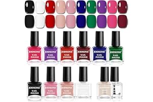 JODSONE Set di 12 smalti con 10 colori combo, 2 pezzi base e top coat, smalto ad asciugatura rapida per fai da te e principianti.