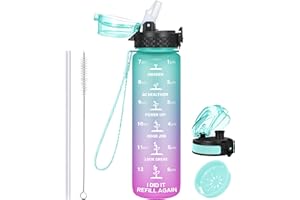 GOPPUS 500ml/17oz Bouteilles d'eau étanche pour Enfants pour L'école avec Paille Sans BPA Tritan Bouteille d'eau de Sport Réutilisable pour Tout-petit avec Marquage de l'heure avec 2 Couvercles