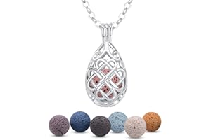 INFUSEU Aromaterapia Olio Essenziale Diffusore Collana Ciondolo Medaglione D'argento 5 PZ Lava Pietre Con 24 "Catena, Regalo per le Donne