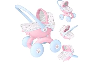 HTI BabyBoo 4-IN-1 My First Pram | Baby Doll Pushchair & Stroller Toy for Toddlers | Interchangeable Pram with Carry Cot & Pushchair | Perfect Role Play Toy for Boys & Girls Ages 18M+