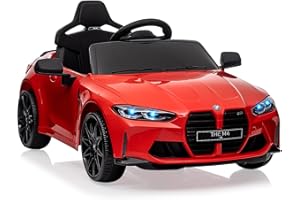 BALOVEBY Kinder Elektroauto lizenziert BMW M4 mit 2,4G-Fernbedienung, 12V Elektrofahrzeug für Kinder Geschwindigkeit 3 ​​km/h, Hupe, LED und Musik, für Kinder ab 3 Jahre (Rot)