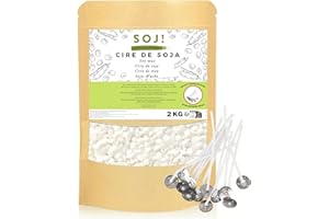 Soj - Cire de Soja végétale SANS OGM, 1KG/2KG/3KG/20KG, E-BOOK+25 MÈCHES OFFERTES! Fabrication de bougies coulées, Cire pour bougie, Cire de soja pour bougie conditionnée en France 2KG
