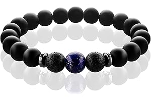 FABACH Chakra Perlenarmbänder mit 8mm Schmuckstein-Perlen, Lavastein und Onyx-Stein (schwarz) - Yoga Armbänder aus Heilsteinen - Energiearmbänder für Damen und Herren