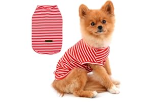PAIDEFUL Vêtements pour Petits Chiens Garçon Fille été rayé Chiot t-Shirt Gilet Respirant Coton t-Shirt sans Manches Chihuahua Yorkshire Rouge XL