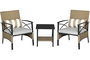Outsunny Conjunto de Muebles de Jardín de 3 Piezas Juego de 2 Sillas y Mesa de Ratán con 2 Cojines Acolchados y Marco de Acero para Terraza Balcón Exterior Marrón