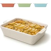 Praknu Large Ceramic Oven Dish &ndash; Non-Stick and Anti-Scratch &ndash; Ceramic Oven Tray with Extra High Rim &ndash; Rectangular (White)